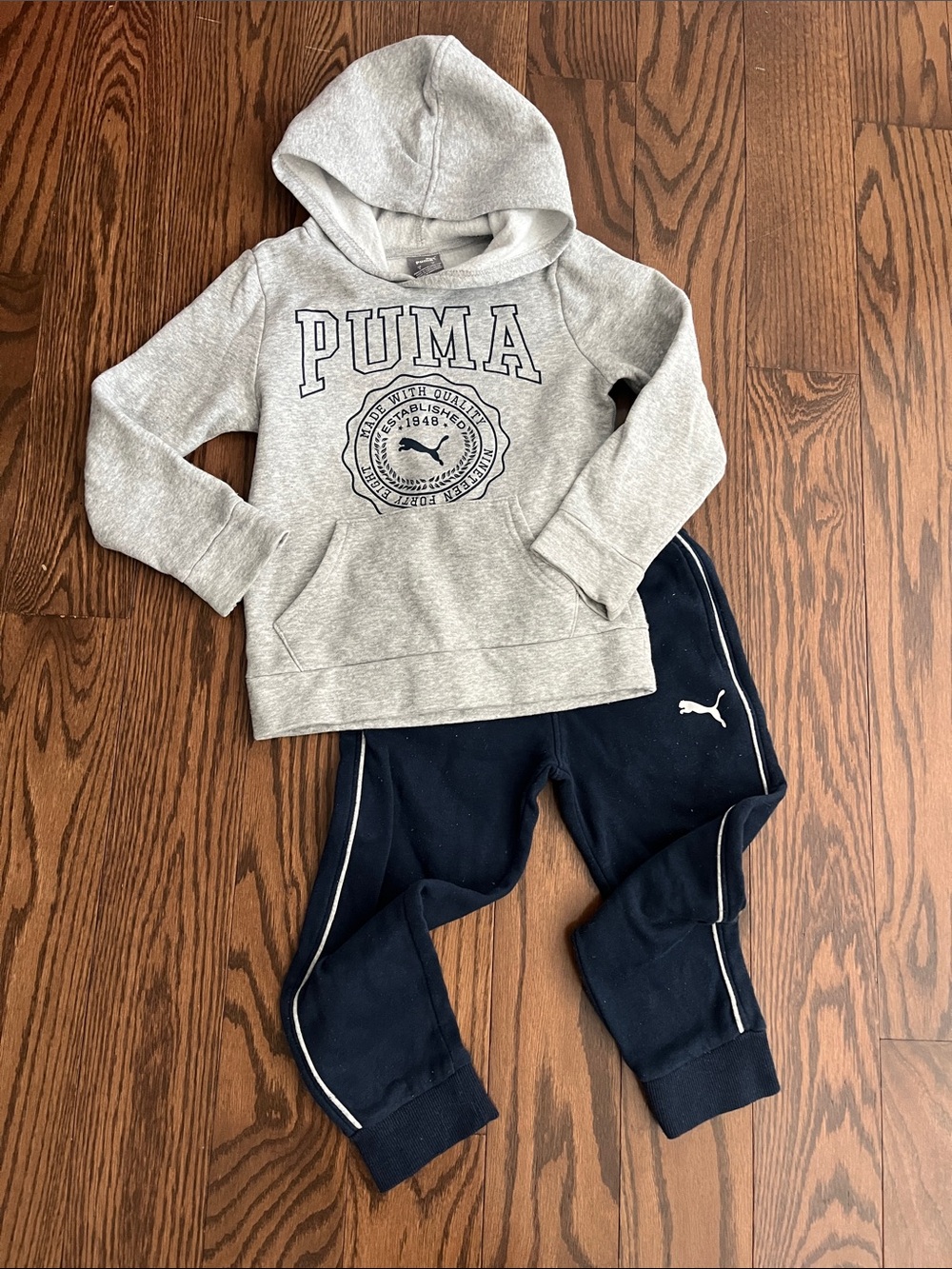 Puma Navy Kids Jogger Pants with White Piping